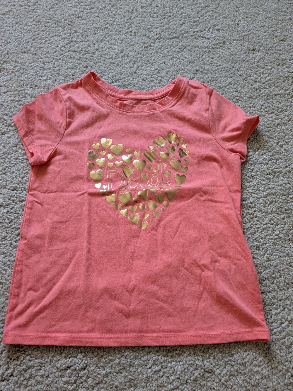 Cat & Jack Coral Pink Short Sleeve Tee with Gold Heart Motif